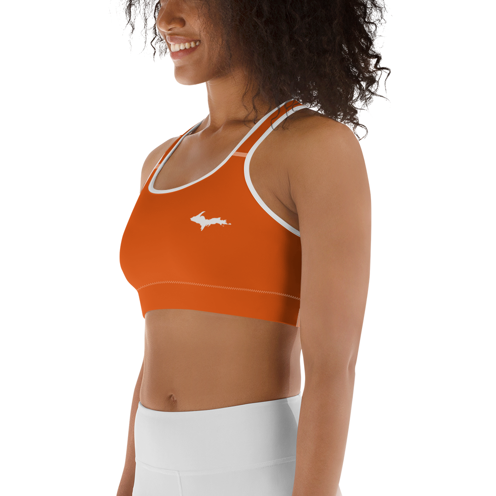 Michigan Upper Peninsula Sports Bra (w/ UP Outline) | Maple Leaf Orange