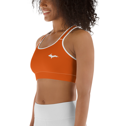 Michigan Upper Peninsula Sports Bra (w/ UP Outline) | Maple Leaf Orange