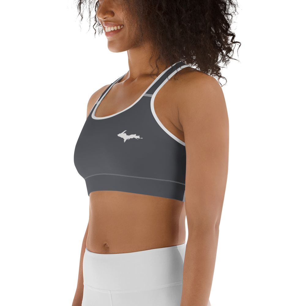 Michigan Upper Peninsula Sports Bra (w/ UP Outline ) | Iron Ore Grey