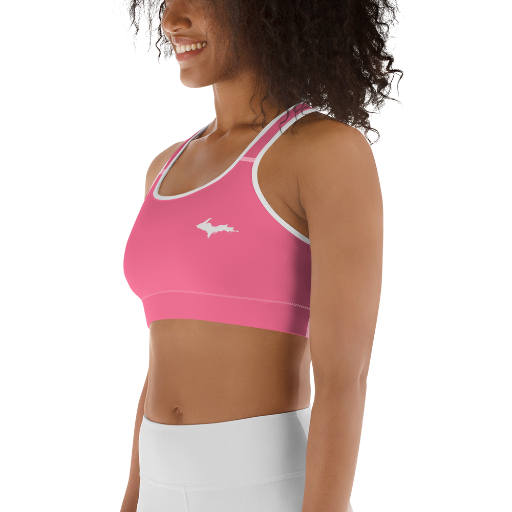 Michigan Upper Peninsula Sports Bra (w/ UP Outline ) | Rhodochrosite Pink