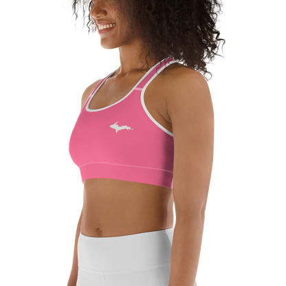 Michigan Upper Peninsula Sports Bra (w/ UP Outline ) | Rhodochrosite Pink