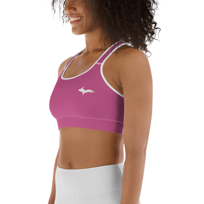 Michigan Upper Peninsula Sports Bra (w/ UP Outline ) | Apple Blossom Pink