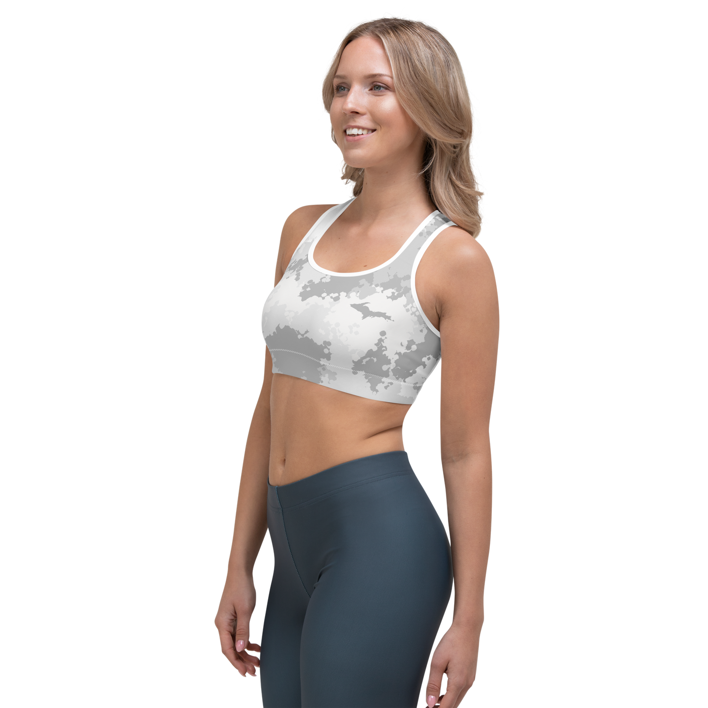 Michigan Upper Peninsula Sports Bra (w/ UP Outline) | Snow Camo