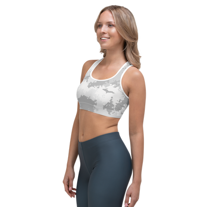 Michigan Upper Peninsula Sports Bra (w/ UP Outline) | Snow Camo