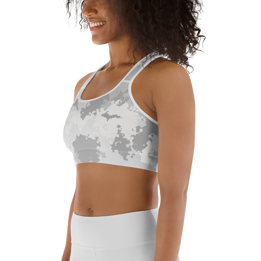 Michigan Upper Peninsula Sports Bra (w/ UP Outline) | Snow Camo