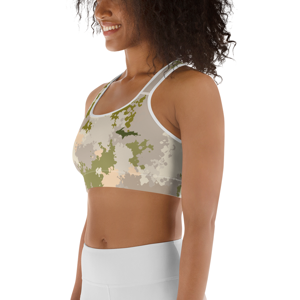 Michigan Upper Peninsula Sports Bra (w/ UP Outline) | Rosy Mound Camo