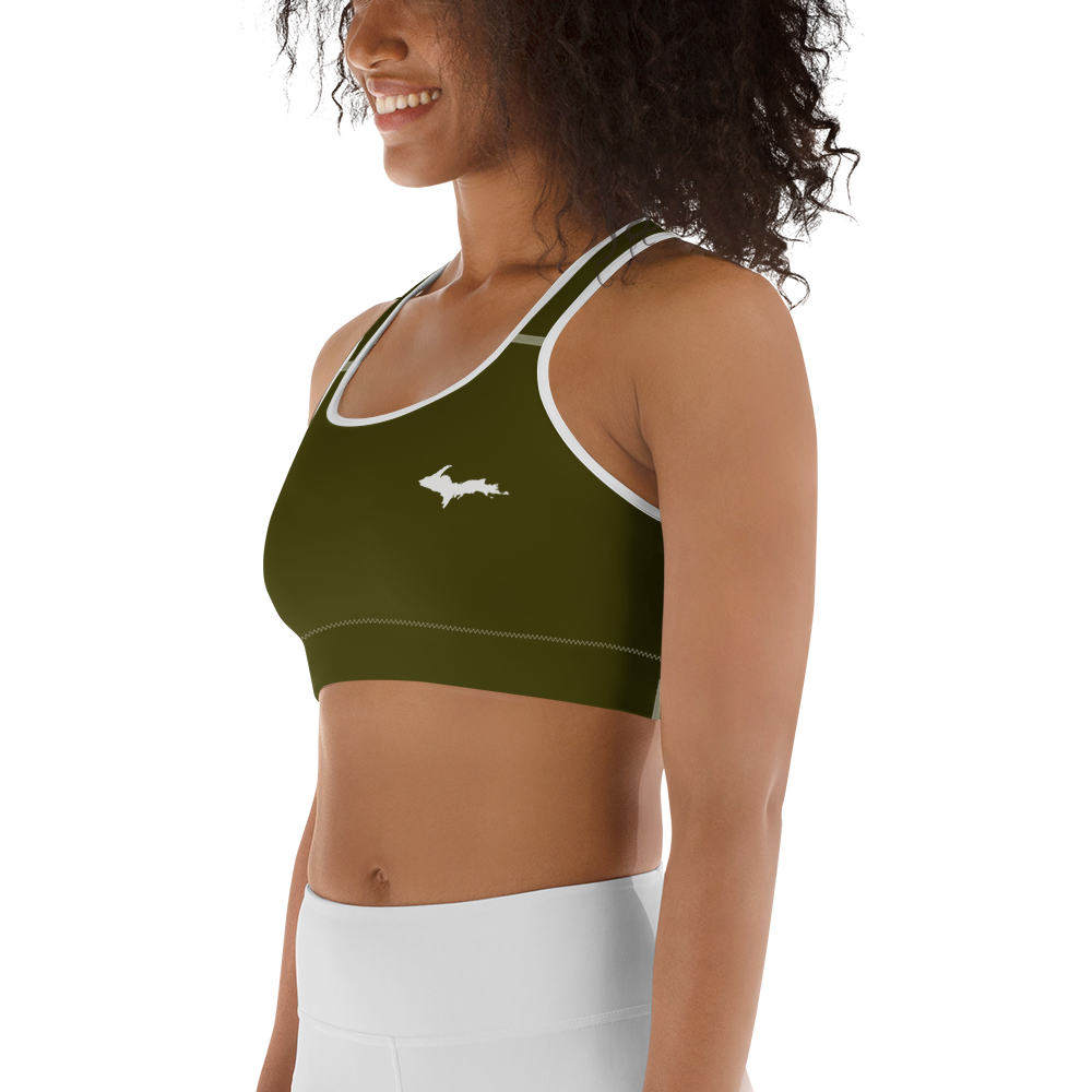 Michigan Upper Peninsula Sports Bra (w/ UP Outline) | Military Green