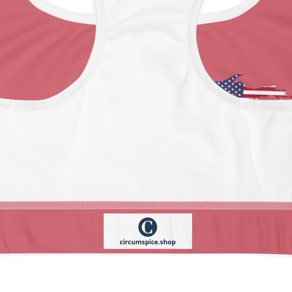 Michigan Upper Peninsula Sports Bra (w/ UP USA Flag Outline) | Watermelon Pink