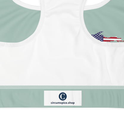 Michigan Upper Peninsula Sports Bra (w/ UP USA Flag ) | Sea Green