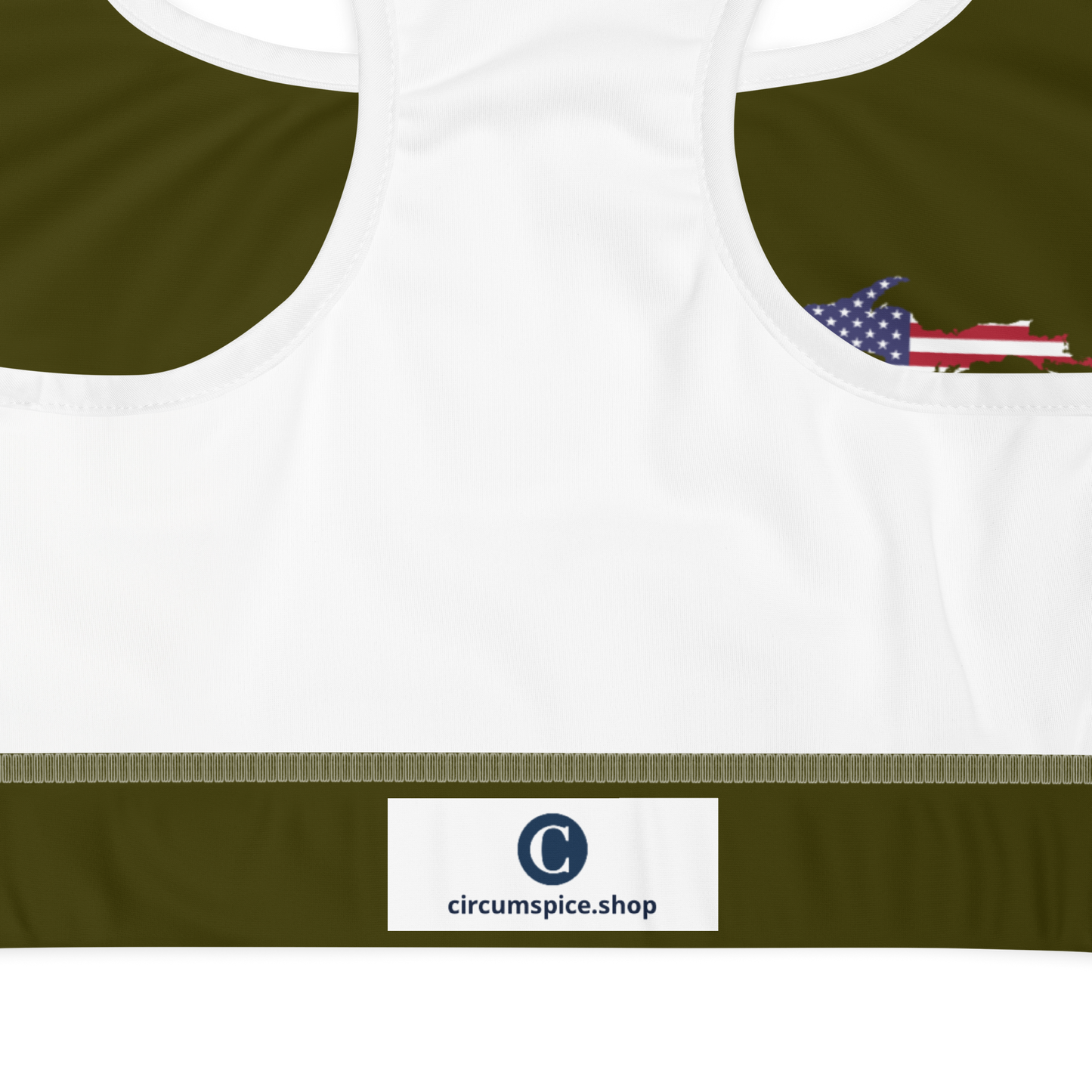 Michigan Upper Peninsula Sports Bra (w/ UP USA Flag ) | Military Green