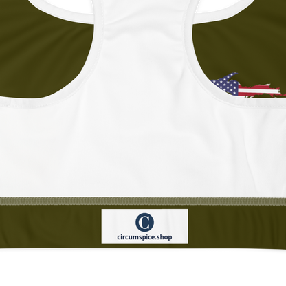 Michigan Upper Peninsula Sports Bra (w/ UP USA Flag ) | Military Green