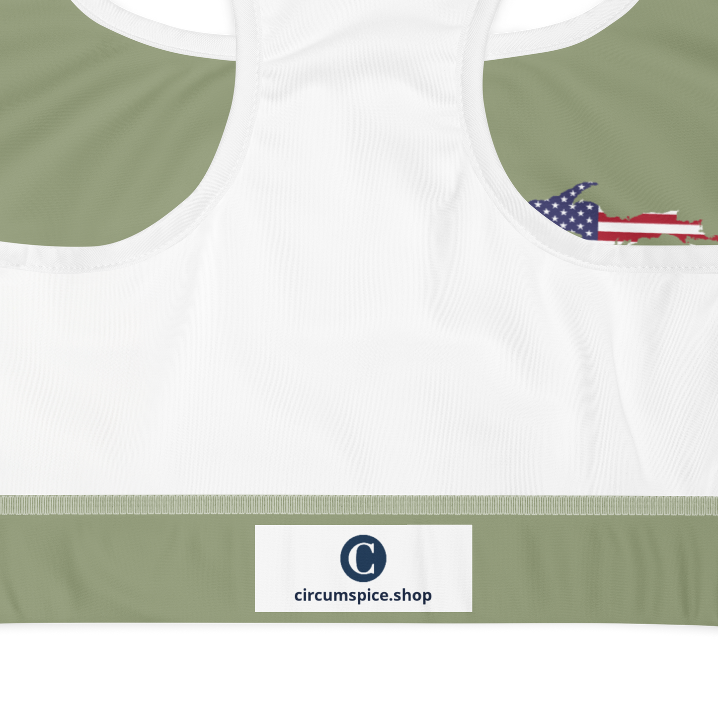 Michigan Upper Peninsula Sports Bra (w/ UP USA Flag) | Beachgrass Green