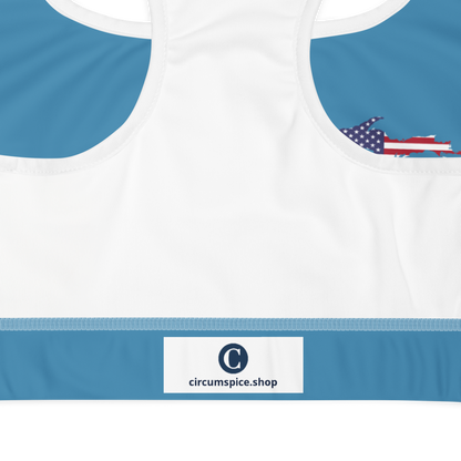 Michigan Upper Peninsula Sports Bra (w/ UP USA Flag) | Lake Michigan Blue