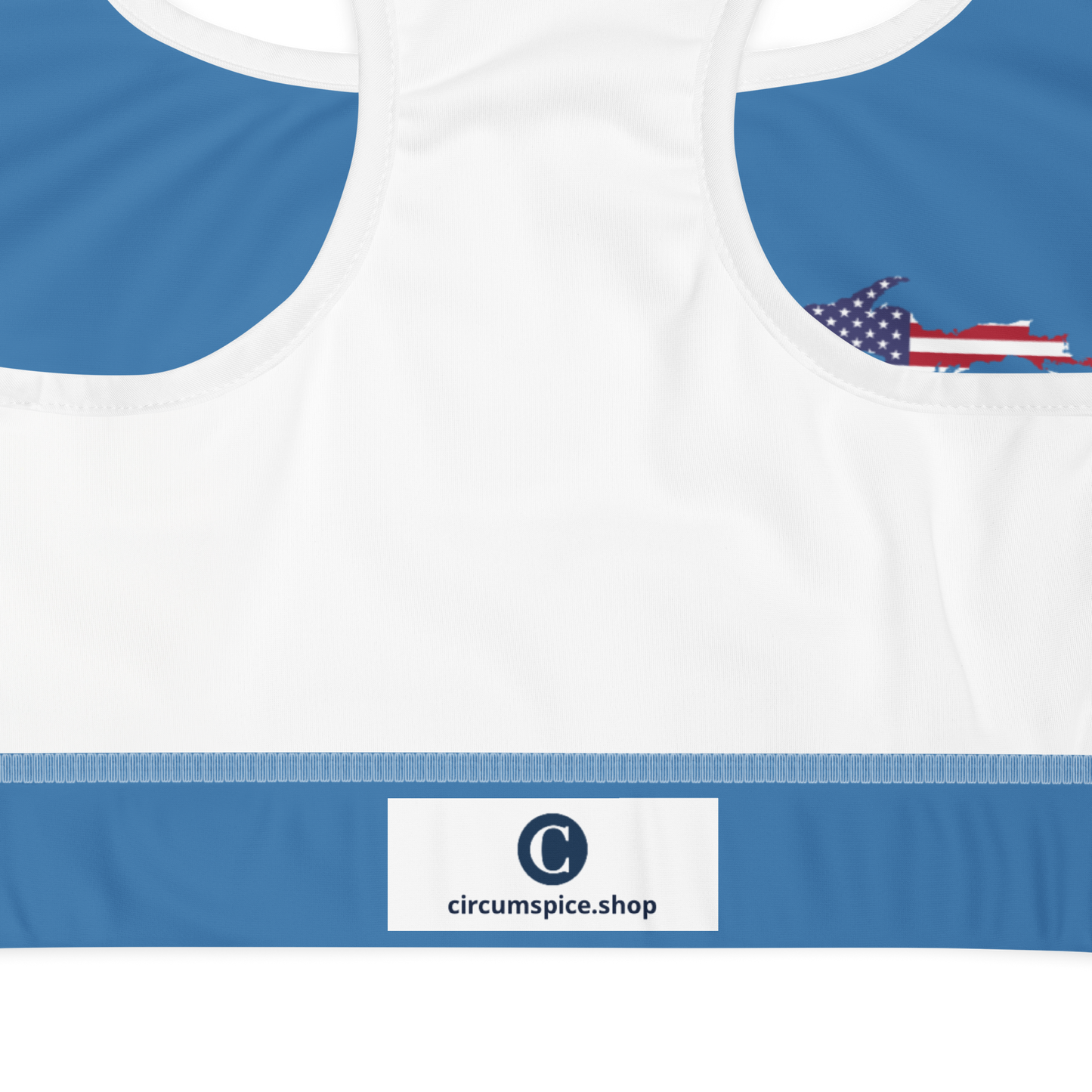 Michigan Upper Peninsula Sports Bra (w/ UP USA Flag) | Lake Superior Blue