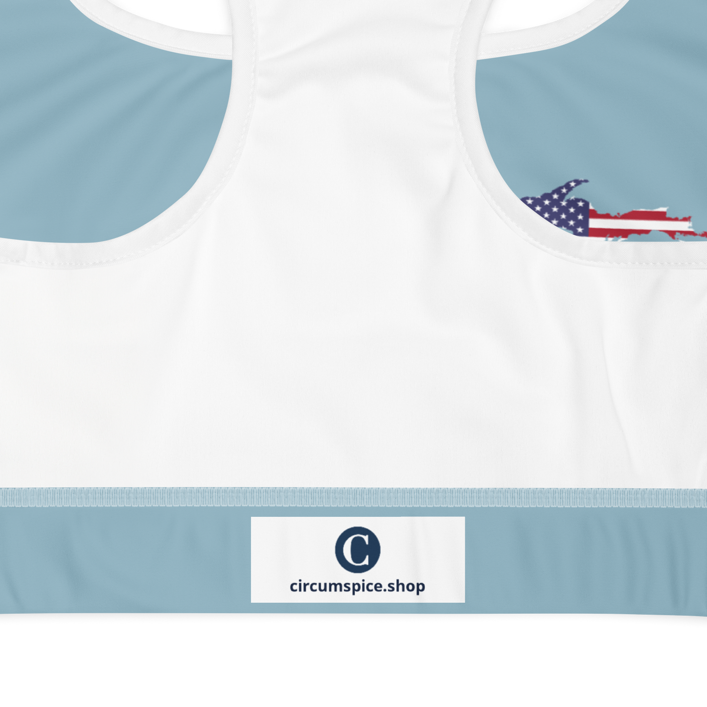 Michigan Upper Peninsula Sports Bra (w/ UP USA Flag) | Opal Blue