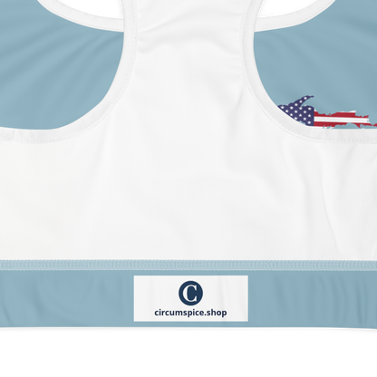 Michigan Upper Peninsula Sports Bra (w/ UP USA Flag) | Opal Blue