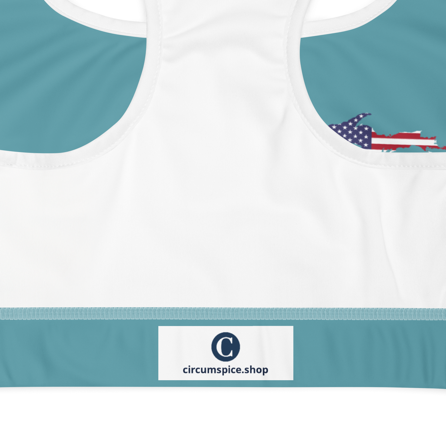 Michigan Upper Peninsula Sports Bra (w/ UP USA Flag) | Lake Huron Blue