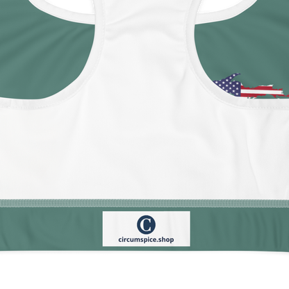 Michigan Upper Peninsula Sports Bra (w/ UP USA Flag) | Copper Green