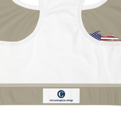 Michigan Upper Peninsula Sports Bra (w/ UP USA Flag) | Petoskey Stone Beige