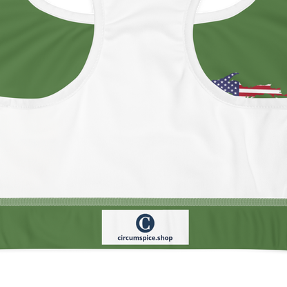 Michigan Upper Peninsula Sports Bra (w/ UP USA Flag) | Pine Green