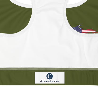 Michigan Upper Peninsula Sports Bra (w/ UP USA Flag) | Army Green