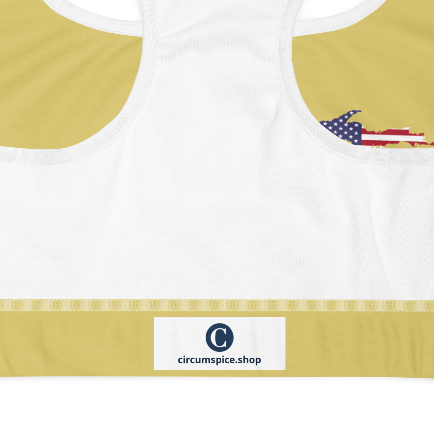 Michigan Upper Peninsula Sports Bra (w/ UP USA Flag) | Plum Yellow