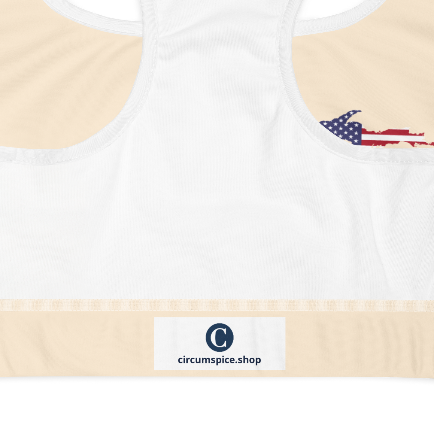 Michigan Upper Peninsula Sports Bra (w/ UP USA Flag) | Champagne White