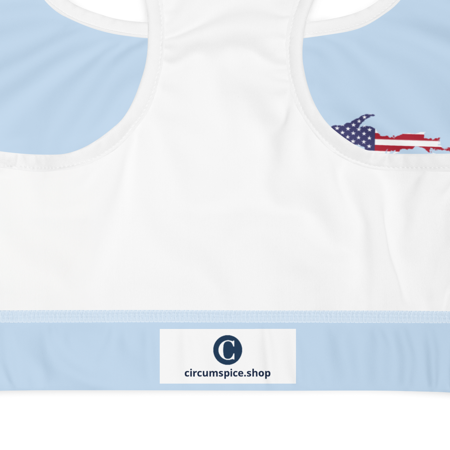 Michigan Upper Peninsula Sports Bra (w/ UP USA Flag) | Light Blue