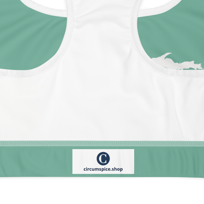 Michigan Upper Peninsula Sports Bra (w/ UP Outline) | Metallic Mint Green