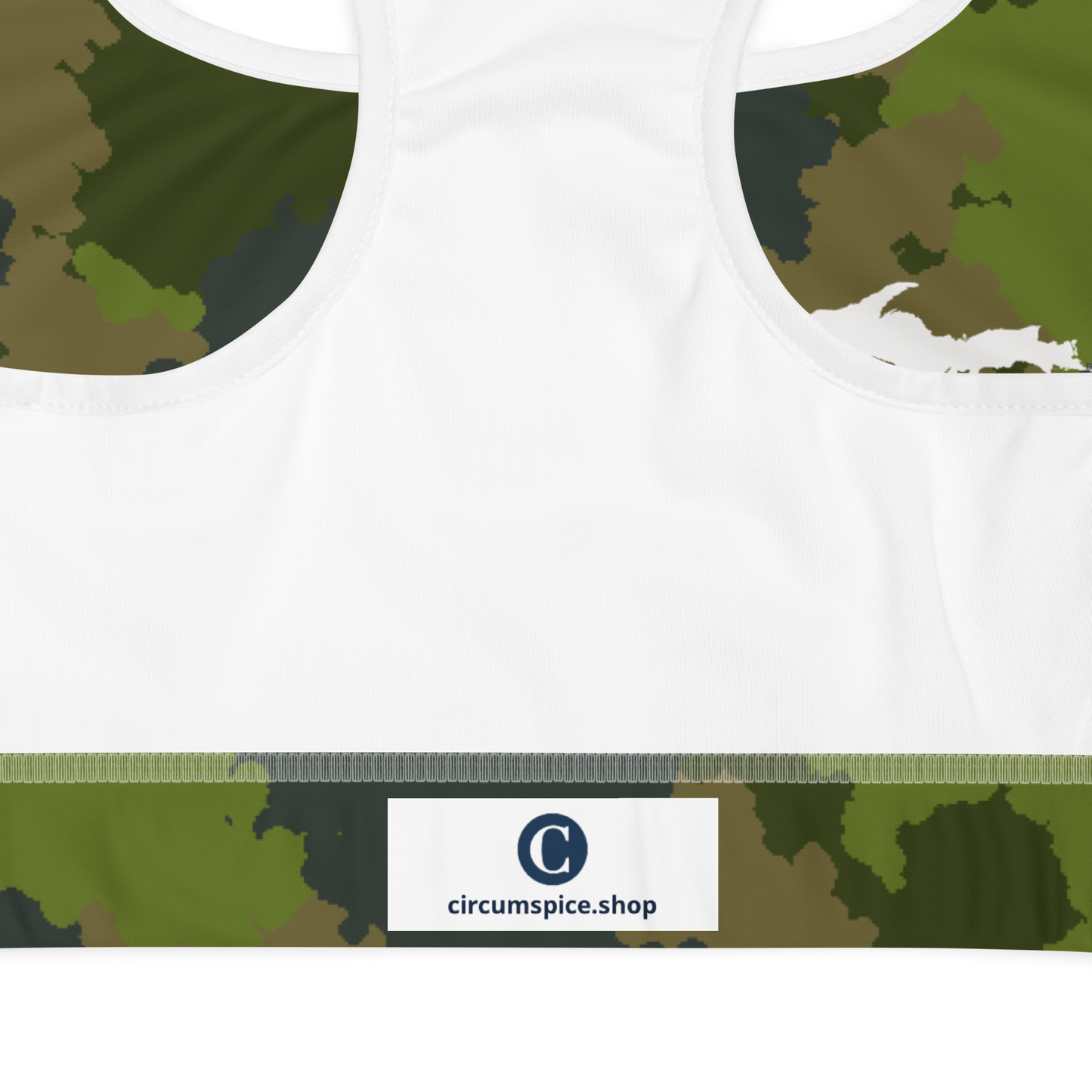 Michigan Upper Peninsula Sports Bra (w/ UP Outline) | Woodland Camo