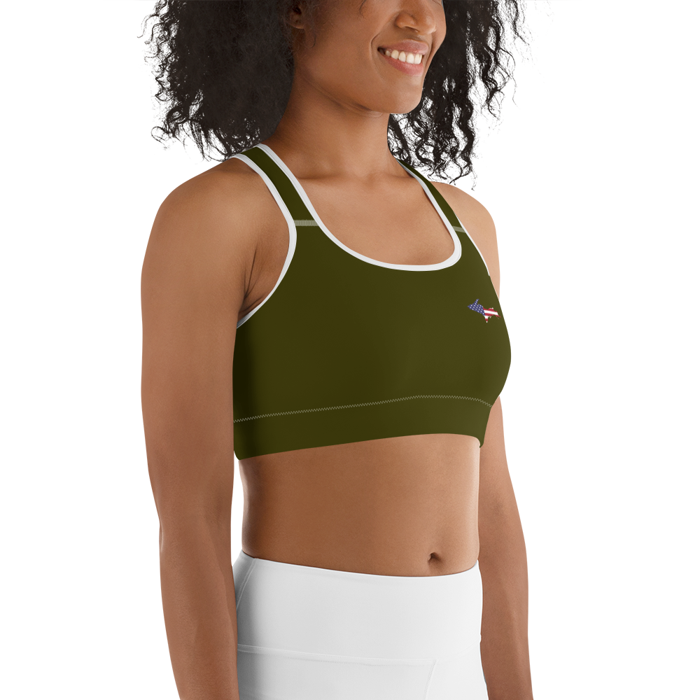 Michigan Upper Peninsula Sports Bra (w/ UP USA Flag ) | Military Green