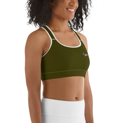 Michigan Upper Peninsula Sports Bra (w/ UP USA Flag ) | Military Green