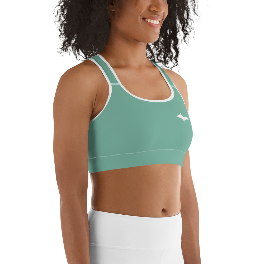 Michigan Upper Peninsula Sports Bra (w/ UP Outline) | Metallic Mint Green