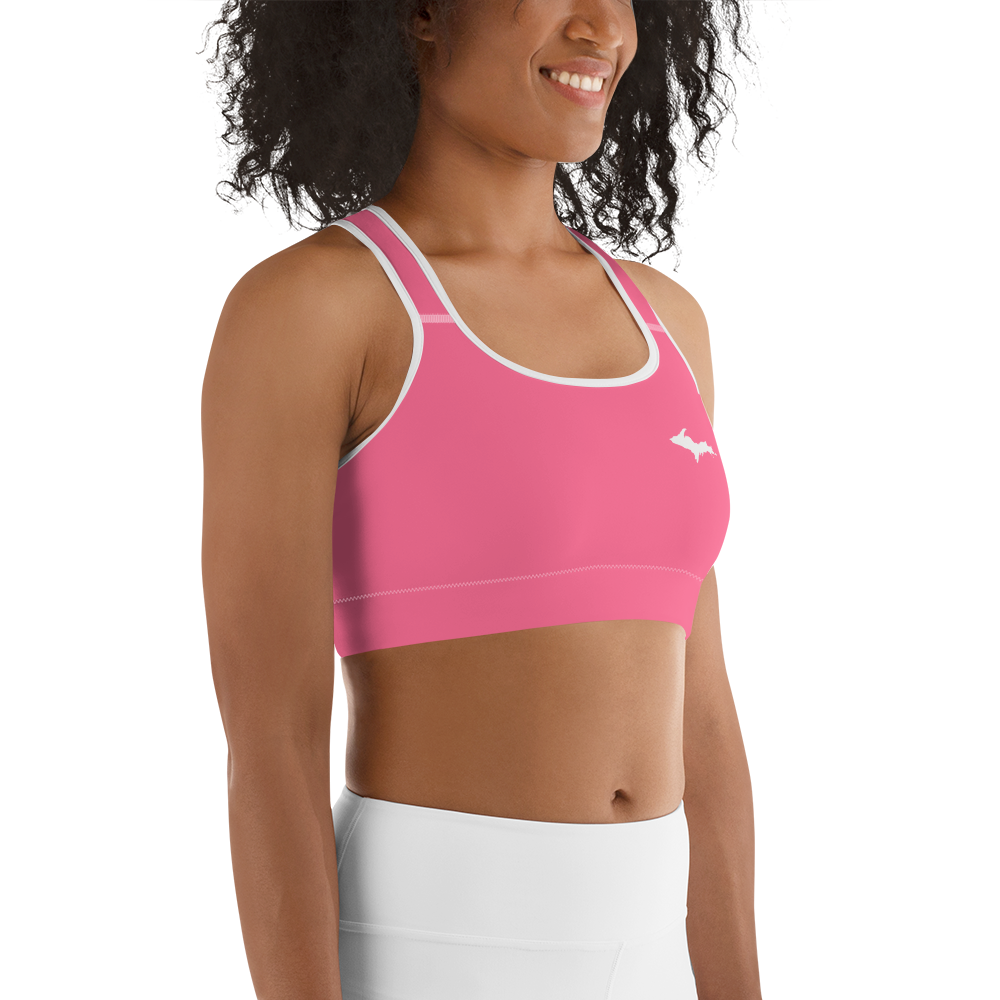 Michigan Upper Peninsula Sports Bra (w/ UP Outline ) | Rhodochrosite Pink