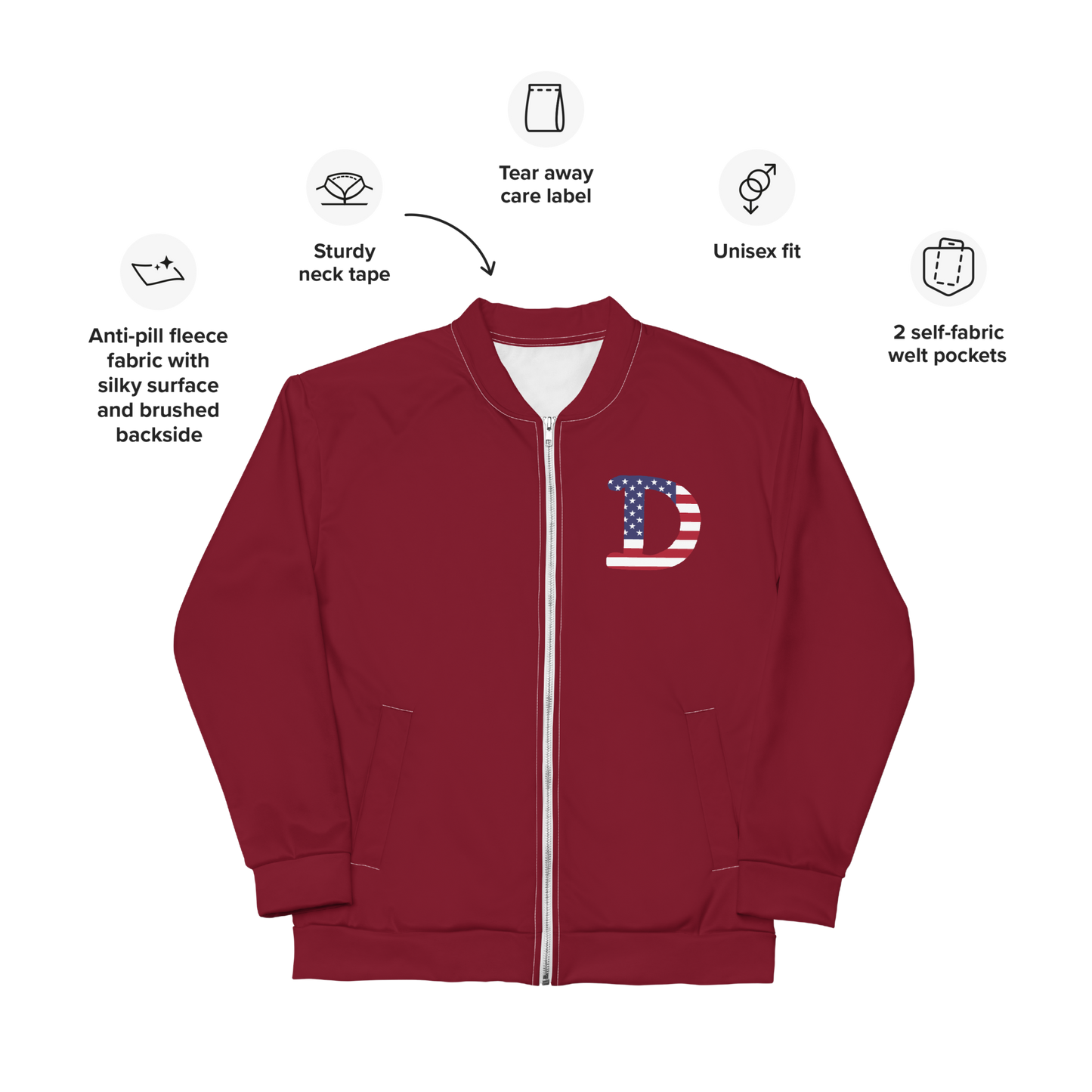 Detroit 'Old French D' Bomber Jacket (Patriot Edition) | Burgundy Color