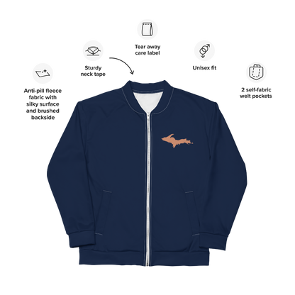 Michigan Upper Peninsula Bomber Jacket (Navy w/ Copper UP Outline)