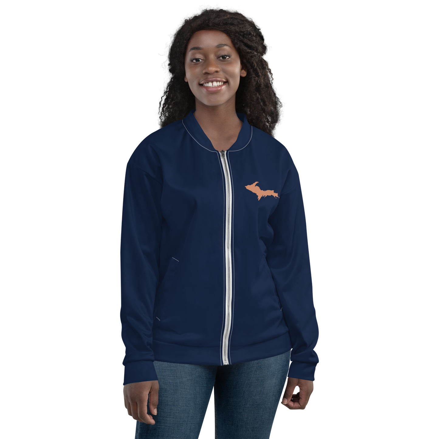 Michigan Upper Peninsula Bomber Jacket (Navy w/ Copper UP Outline)