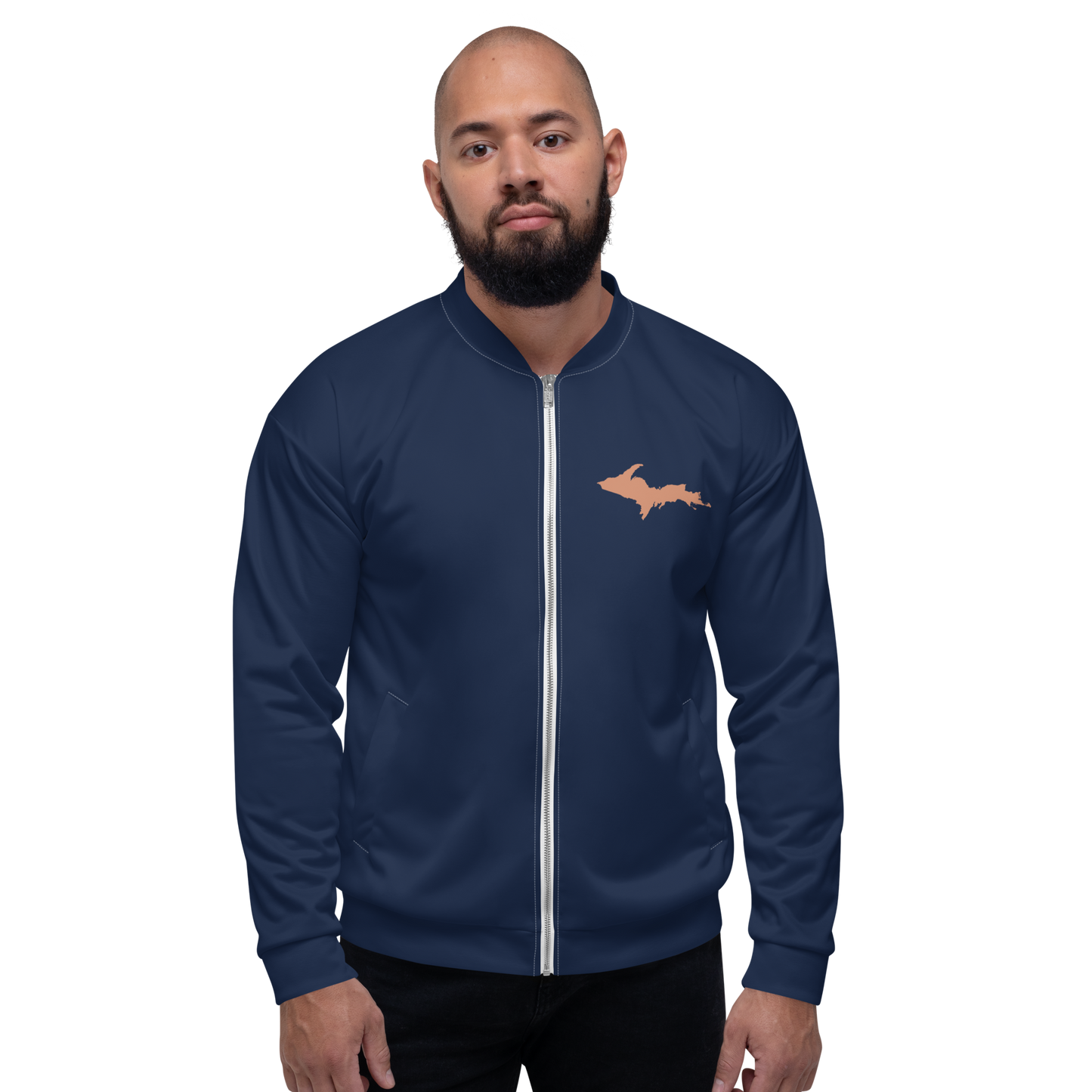 Michigan Upper Peninsula Bomber Jacket (Navy w/ Copper UP Outline)