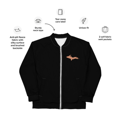 Michigan Upper Peninsula Bomber Jacket (w/ Copper UP Outline) | Black