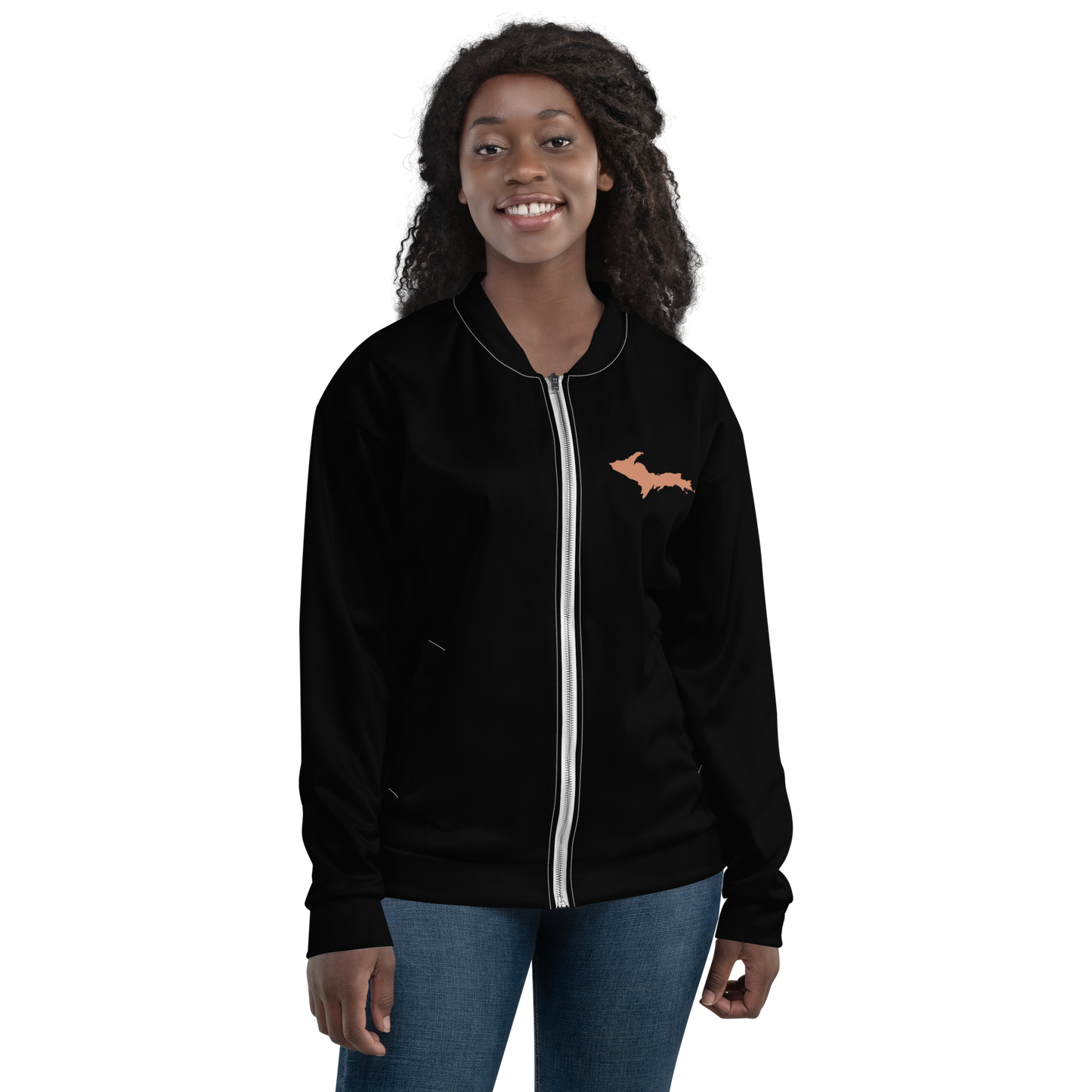 Michigan Upper Peninsula Bomber Jacket (w/ Copper UP Outline) | Black