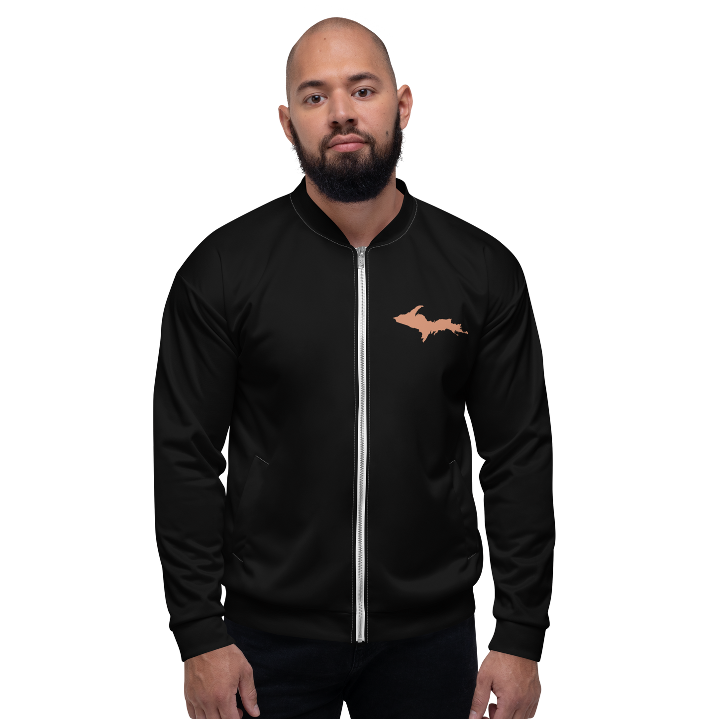 Michigan Upper Peninsula Bomber Jacket (w/ Copper UP Outline) | Black