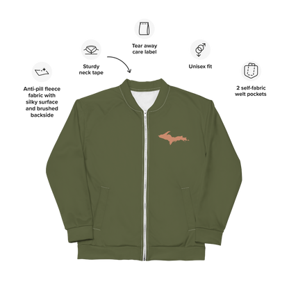 Michigan Upper Peninsula Bomber Jacket (w/ Copper UP Outline) | Army Green