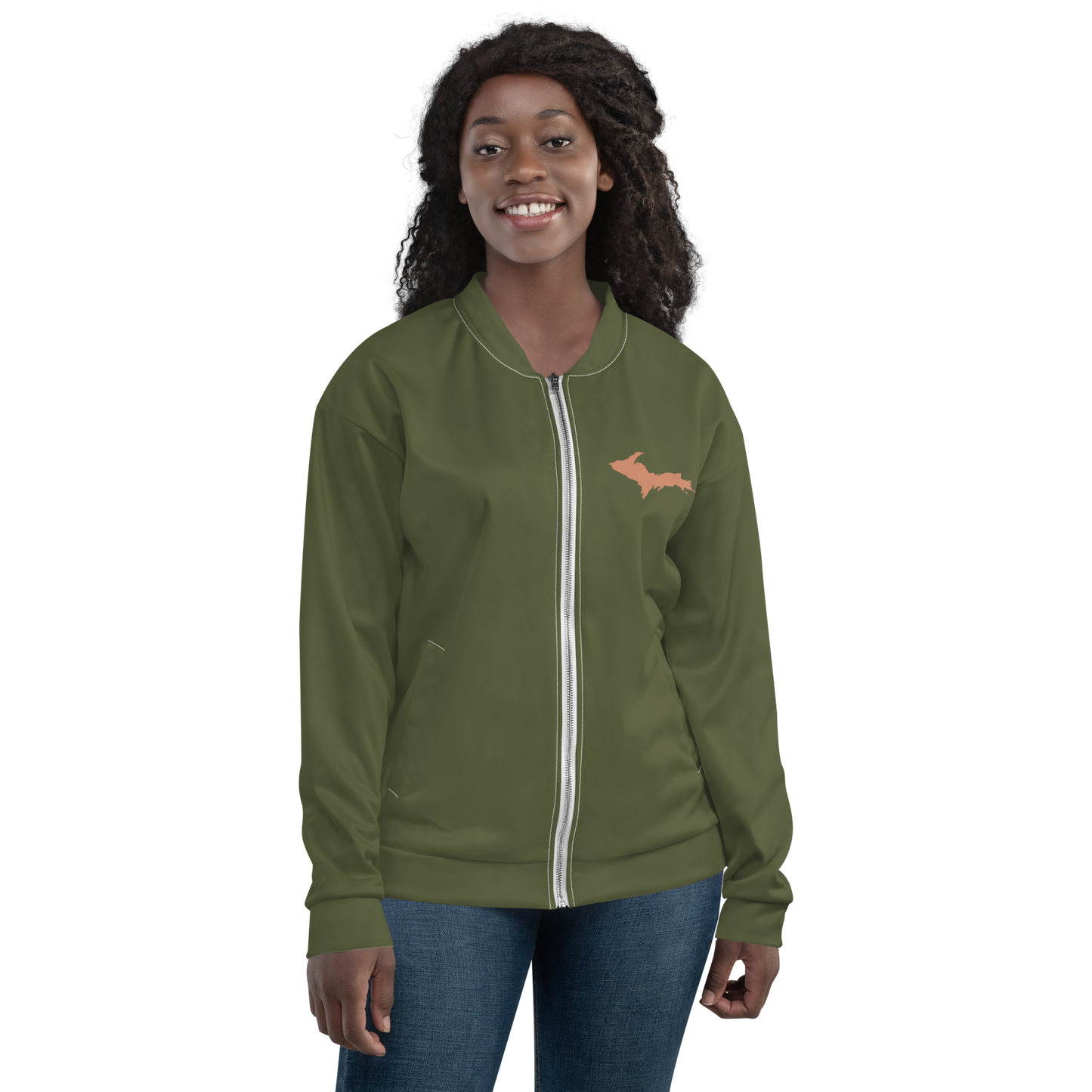 Michigan Upper Peninsula Bomber Jacket (w/ Copper UP Outline) | Army Green