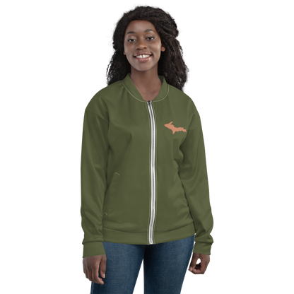 Michigan Upper Peninsula Bomber Jacket (w/ Copper UP Outline) | Army Green