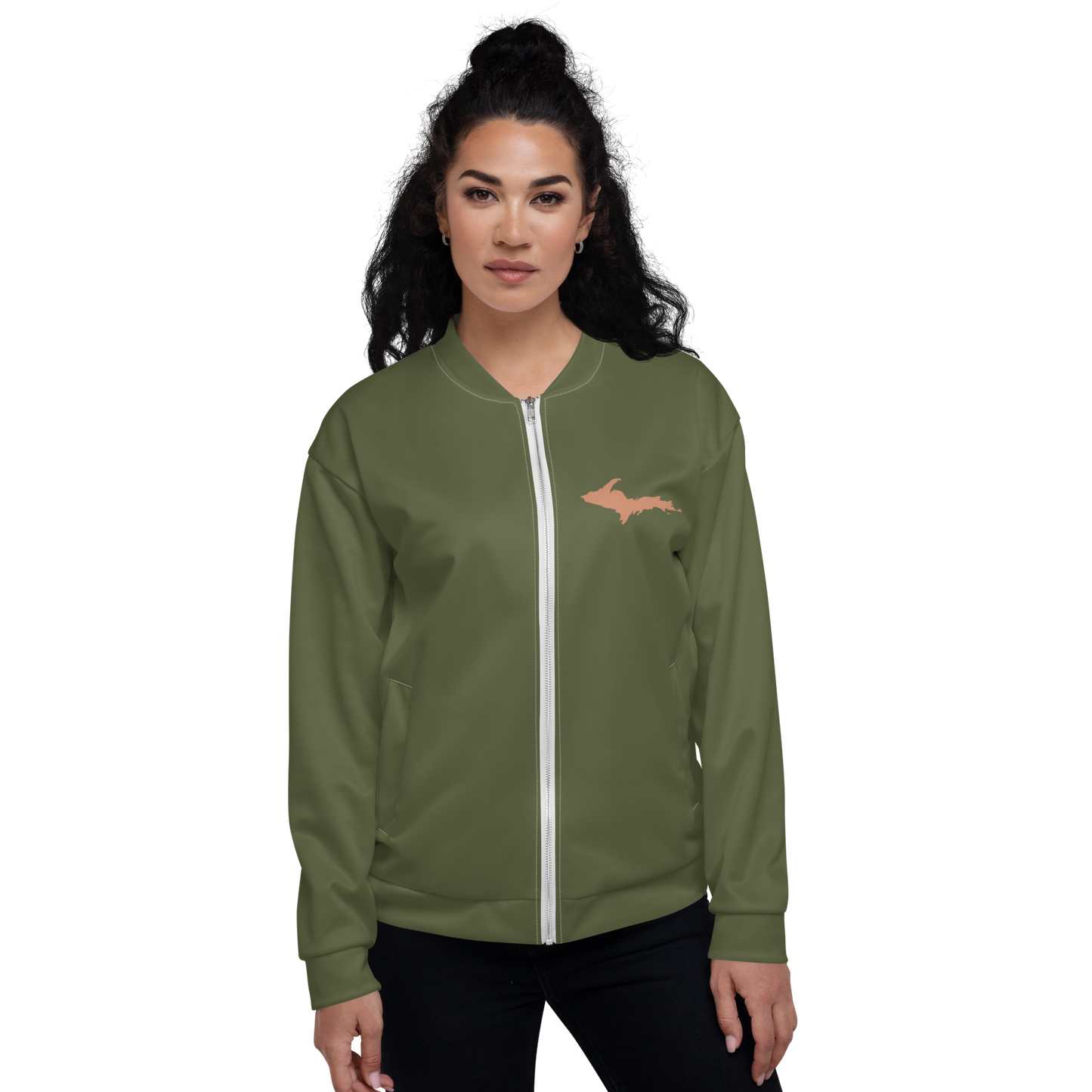 Michigan Upper Peninsula Bomber Jacket (w/ Copper UP Outline) | Army Green