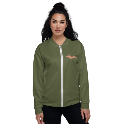 Michigan Upper Peninsula Bomber Jacket (w/ Copper UP Outline) | Army Green