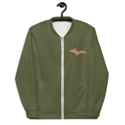 Michigan Upper Peninsula Bomber Jacket (w/ Copper UP Outline) | Army Green