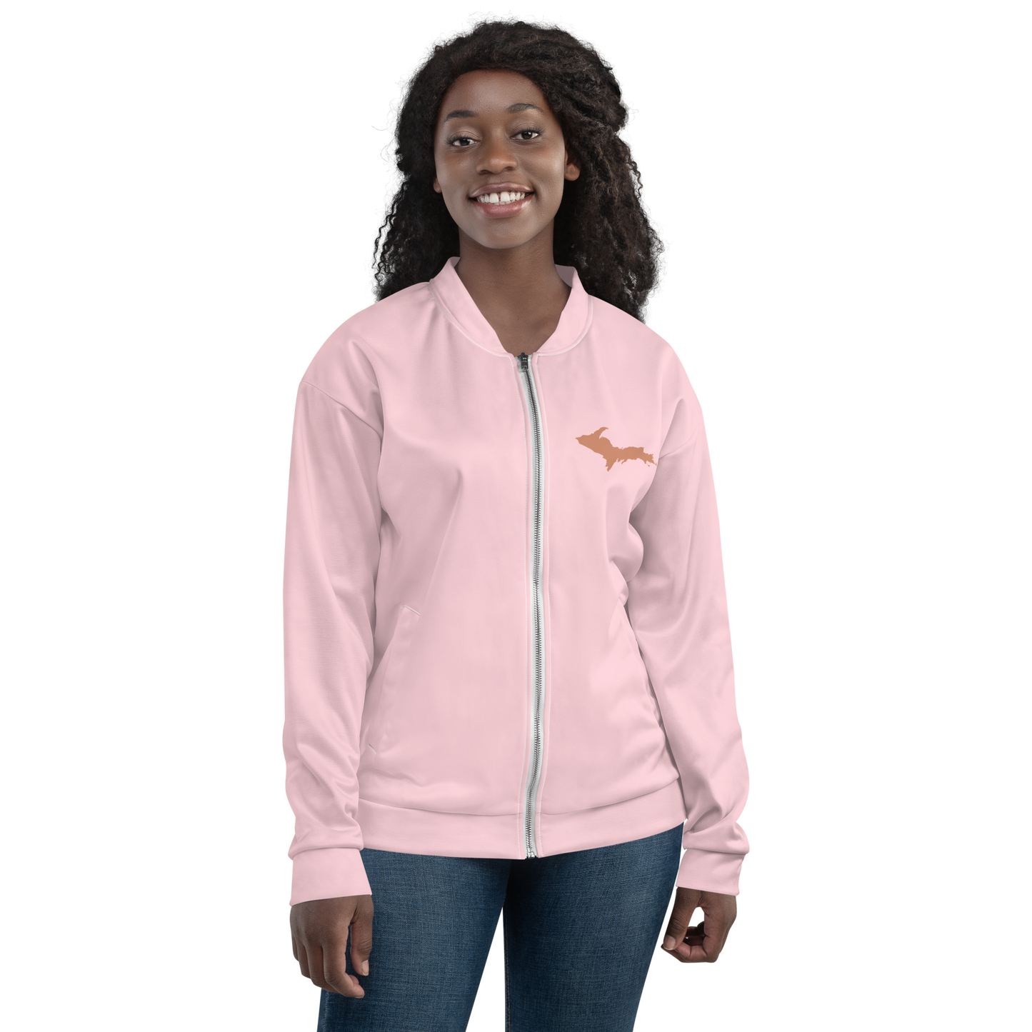 Michigan Upper Peninsula Bomber Jacket (w/ Copper UP Outline) | Pale Pink