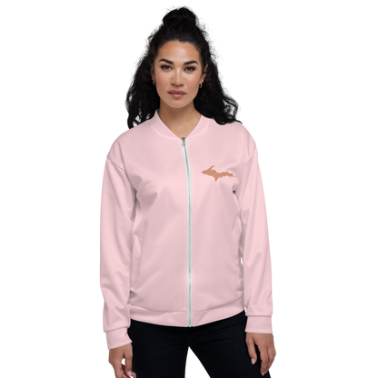 Michigan Upper Peninsula Bomber Jacket (w/ Copper UP Outline) | Pale Pink