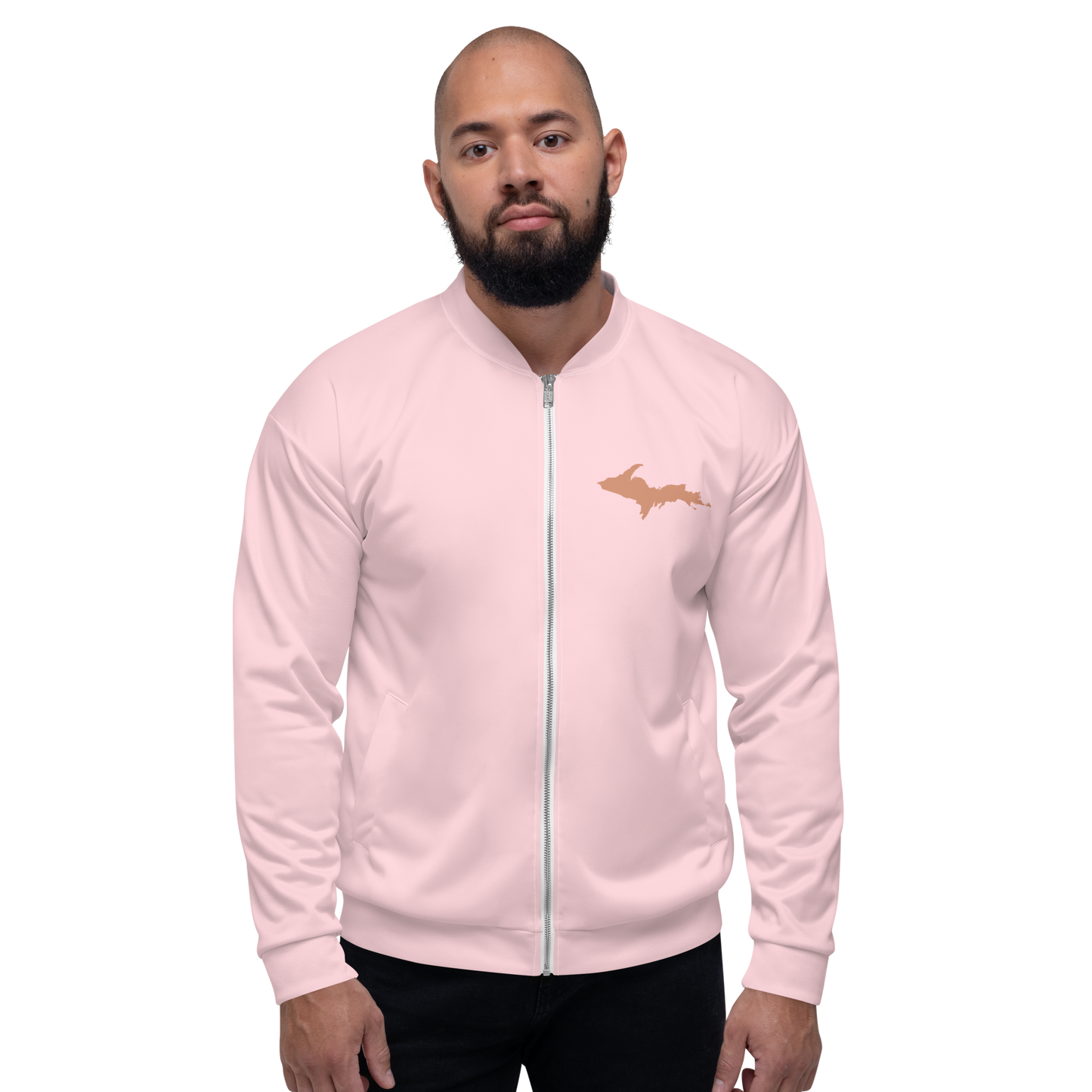 Michigan Upper Peninsula Bomber Jacket (w/ Copper UP Outline) | Pale Pink